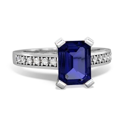 Lab Sapphire Art Deco Engagement 8X6mm Emerald-Cut 14K White Gold ring R26358EM