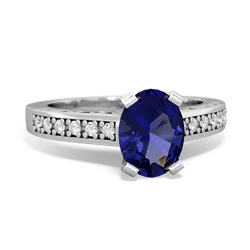 Lab Sapphire Art Deco Engagement 8X6mm Oval 14K White Gold ring R26358VL