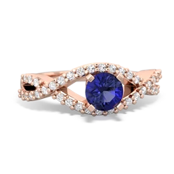 Lab Sapphire Diamond Twist 5Mm Round Engagment  14K Rose Gold ring R26405RD