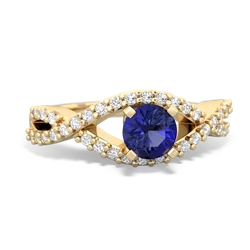 Lab Sapphire Diamond Twist 5Mm Round Engagment  14K Yellow Gold ring R26405RD