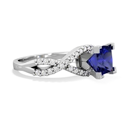 Lab Sapphire Diamond Twist 6Mm Princess Engagment  14K White Gold ring R26406SQ