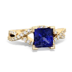 Lab Sapphire Diamond Twist 6Mm Princess Engagment  14K Yellow Gold ring R26406SQ