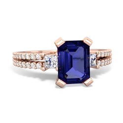 Lab Sapphire Classic 8X6mm Emerald-Cut Engagement 14K Rose Gold ring R26438EM