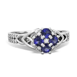 Lab Sapphire Celtic Knot Cluster Engagement 14K White Gold ring R26443RD