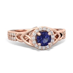 Lab Sapphire Celtic Knot Halo 14K Rose Gold ring R26445RH