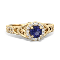 Lab Sapphire Celtic Knot Halo 14K Yellow Gold ring R26445RH