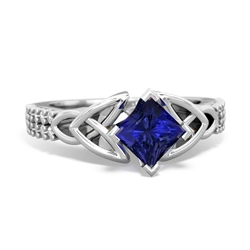 Lab Sapphire Celtic Knot 5Mm Square Engagement 14K White Gold ring R26445SQ