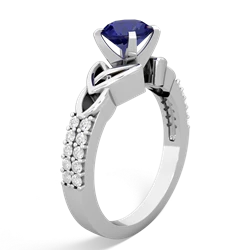 Lab Sapphire Celtic Knot 6Mm Round Engagement 14K White Gold ring R26446RD