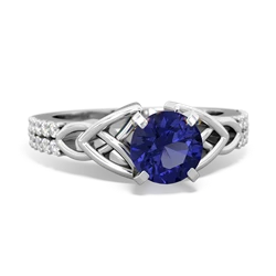 Lab Sapphire Celtic Knot 6Mm Round Engagement 14K White Gold ring R26446RD