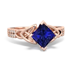 Lab Sapphire Celtic Knot 6Mm Princess Engagement 14K Rose Gold ring R26446SQ