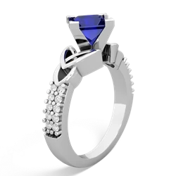 Lab Sapphire Celtic Knot 6Mm Princess Engagement 14K White Gold ring R26446SQ