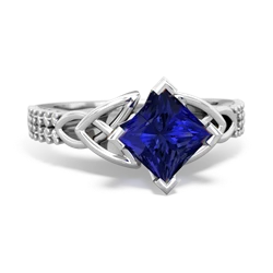 Lab Sapphire Celtic Knot 6Mm Princess Engagement 14K White Gold ring R26446SQ