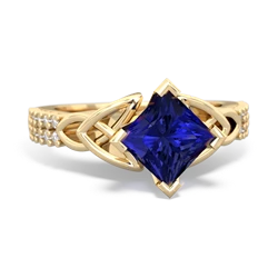 Lab Sapphire Celtic Knot 6Mm Princess Engagement 14K Yellow Gold ring R26446SQ