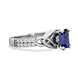 Lab Sapphire Celtic Knot 7X5 Emerald-Cut Engagement 14K White Gold ring R26447EM