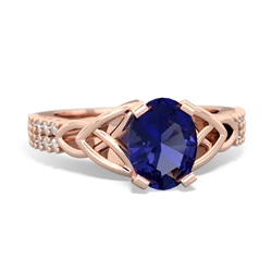 Lab Sapphire Celtic Knot 8X6 Oval Engagement 14K Rose Gold ring R26448VL