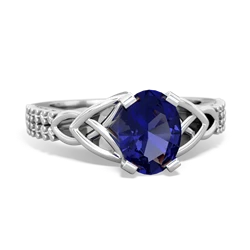 Lab Sapphire Celtic Knot 8X6 Oval Engagement 14K White Gold ring R26448VL