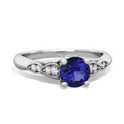 Lab Sapphire Antique Elegance 14K White Gold ring R3100