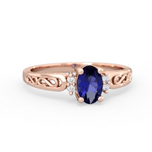 Lab Sapphire Filligree Scroll Oval 14K Rose Gold ring R0812