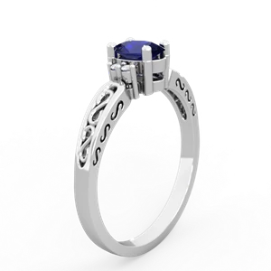 Lab Sapphire Filligree Scroll Oval 14K White Gold ring R0812
