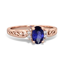 Lab Sapphire Filligree Scroll Oval 14K Rose Gold ring R0812