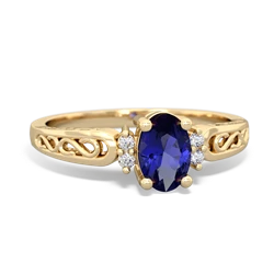 Lab Sapphire Filligree Scroll Oval 14K Yellow Gold ring R0812