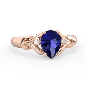 Lab Sapphire Precious Pear 14K Rose Gold ring R0826