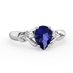Lab Sapphire Precious Pear 14K White Gold ring R0826