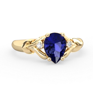 Lab Sapphire Precious Pear 14K Yellow Gold ring R0826