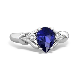 Lab Sapphire Precious Pear 14K White Gold ring R0826