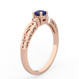 Lab Sapphire Filligree Scroll Round 14K Rose Gold ring R0829