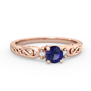 Lab Sapphire Filligree Scroll Round 14K Rose Gold ring R0829