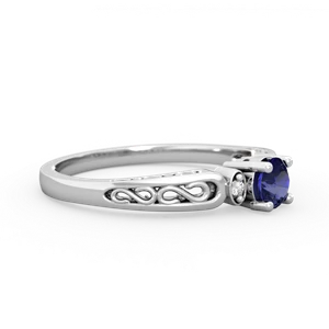 Lab Sapphire Filligree Scroll Round 14K White Gold ring R0829