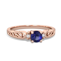 Lab Sapphire Filligree Scroll Round 14K Rose Gold ring R0829