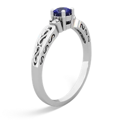 Lab Sapphire Filligree Scroll Round 14K White Gold ring R0829