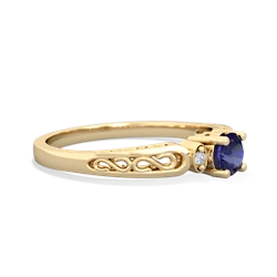 Lab Sapphire Filligree Scroll Round 14K Yellow Gold ring R0829