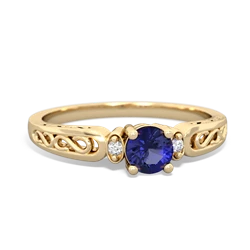 Lab Sapphire Filligree Scroll Round 14K Yellow Gold ring R0829