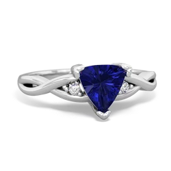 Lab Sapphire Trillion Twist 14K White Gold ring R2104