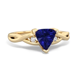 Lab Sapphire Trillion Twist 14K Yellow Gold ring R2104