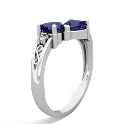 Lab Sapphire Snuggling Hearts 14K White Gold ring R2178