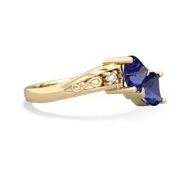 Lab Sapphire Snuggling Hearts 14K Yellow Gold ring R2178