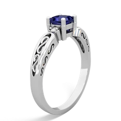 Lab Sapphire Filligree Scroll Square 14K White Gold ring R2430