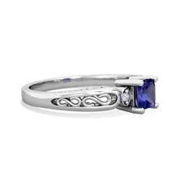 Lab Sapphire Filligree Scroll Square 14K White Gold ring R2430