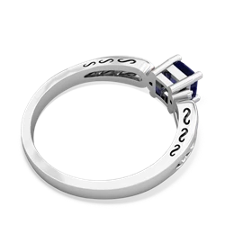 Lab Sapphire Filligree Scroll Square 14K White Gold ring R2430