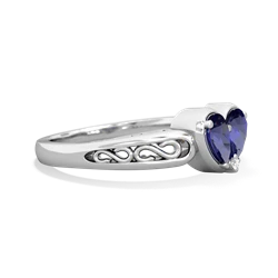 Lab Sapphire Filligree 'One Heart' 14K White Gold ring R5070