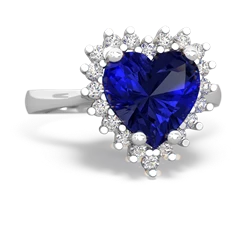 Lab Sapphire Sparkling Halo Heart 14K White Gold ring R0391