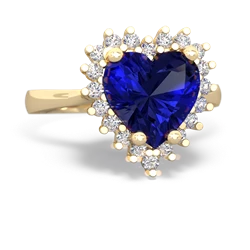 Lab Sapphire Sparkling Halo Heart 14K Yellow Gold ring R0391