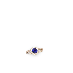 Thumbnail for Lab Sapphire Pave Halo 14K Yellow Gold ring R5490 - profile view