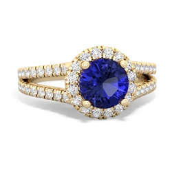 Thumbnail for Lab Sapphire Pavã© Halo 14K Yellow Gold ring R5490 - top view