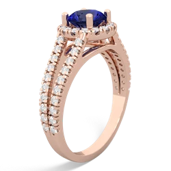 Lab Sapphire Pave Halo 14K Rose Gold ring R5490