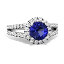 Lab Sapphire Pave Halo 14K White Gold ring R5490